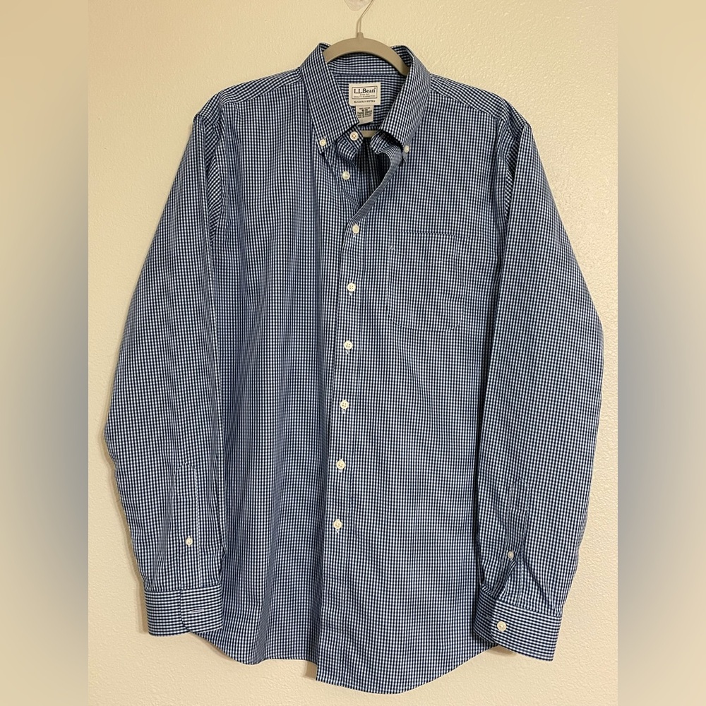 L.L. Bean Men’s Navy Checkered Button Down Shirt